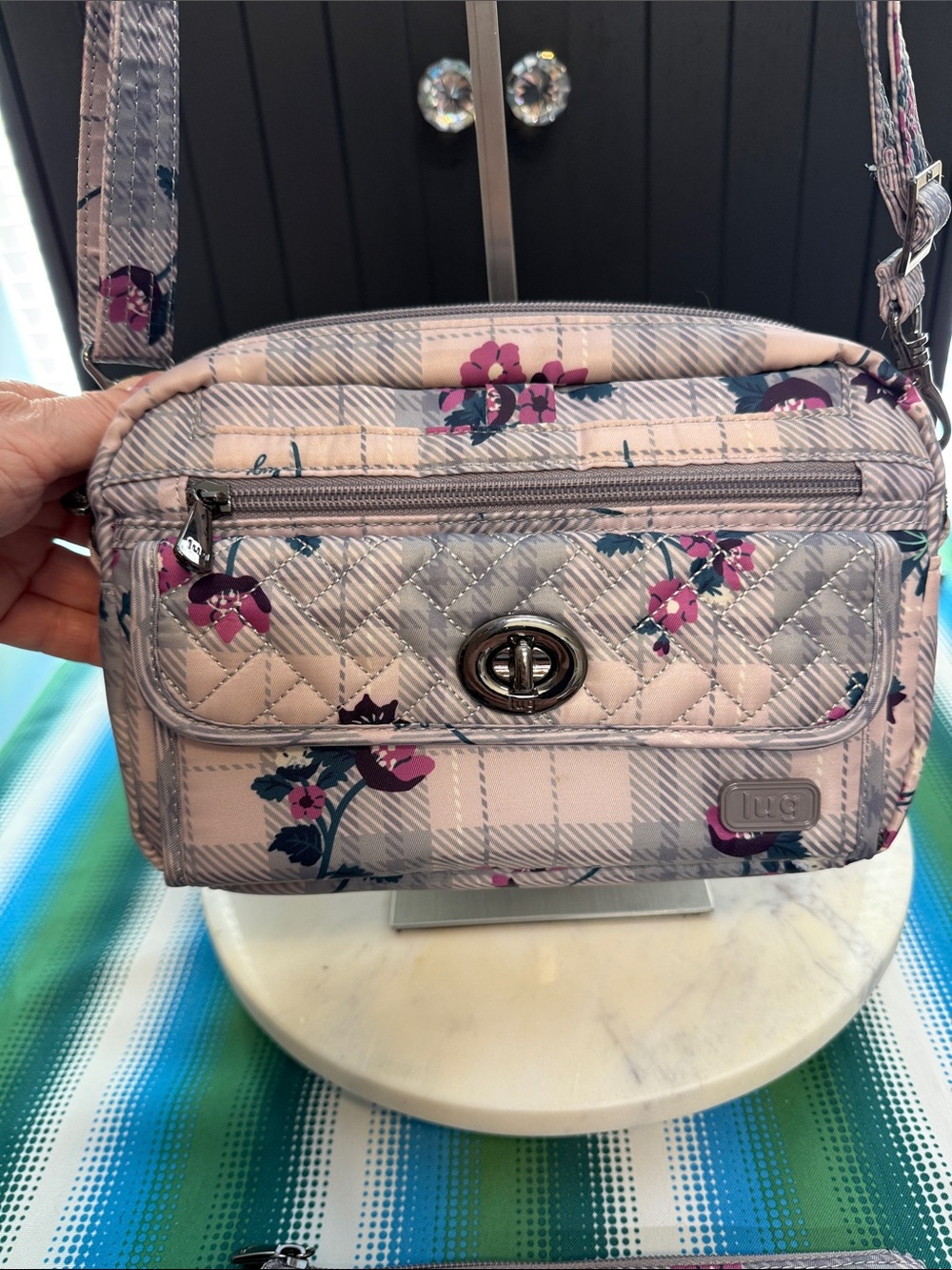 Lug Quilted Floral Plaid Crossbody Bag in Light Lavender and Wristlet Set